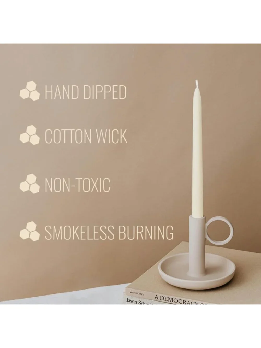 Natural Ivory Beeswax Taper Candles - 10 Inch, Dripless, 9 Hour Burn Time, Home